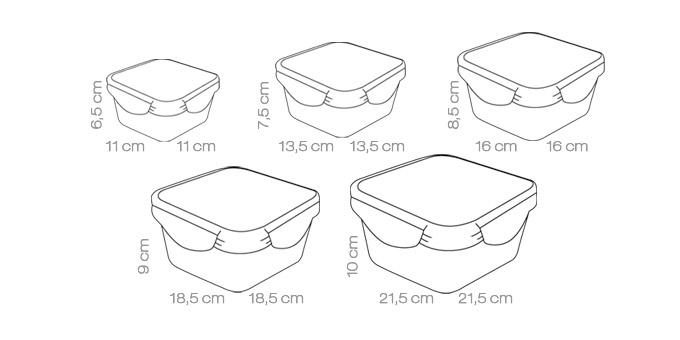 Sada dóz FRESHBOX 5 ks - štvorcové