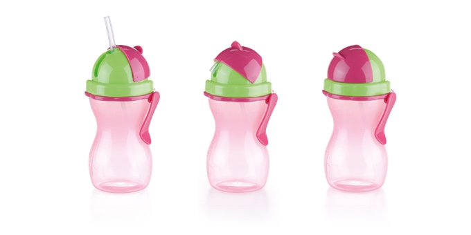 Detská fľaša so slamkou BAMBINI 300 ml, zelená, ružová